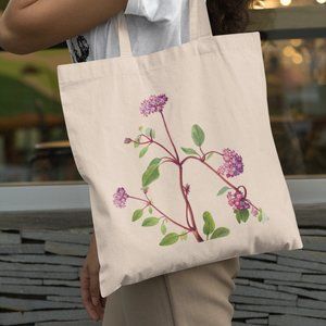 Pink Sand Verbena Vintage Watercolor Floral Print Graphic Canvas Tote Bag